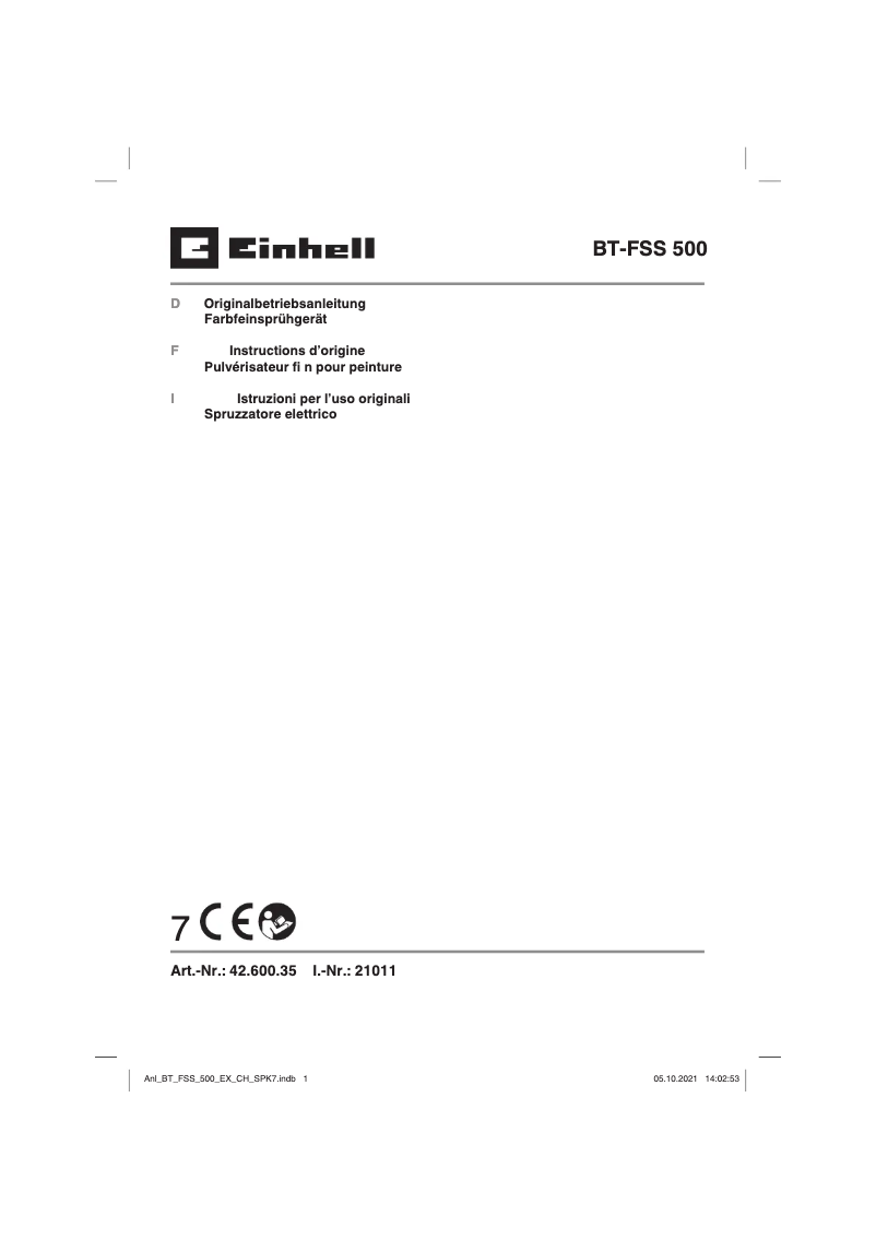 Page 1 de la notice Manuel utilisateur Einhell BT-FSS 500