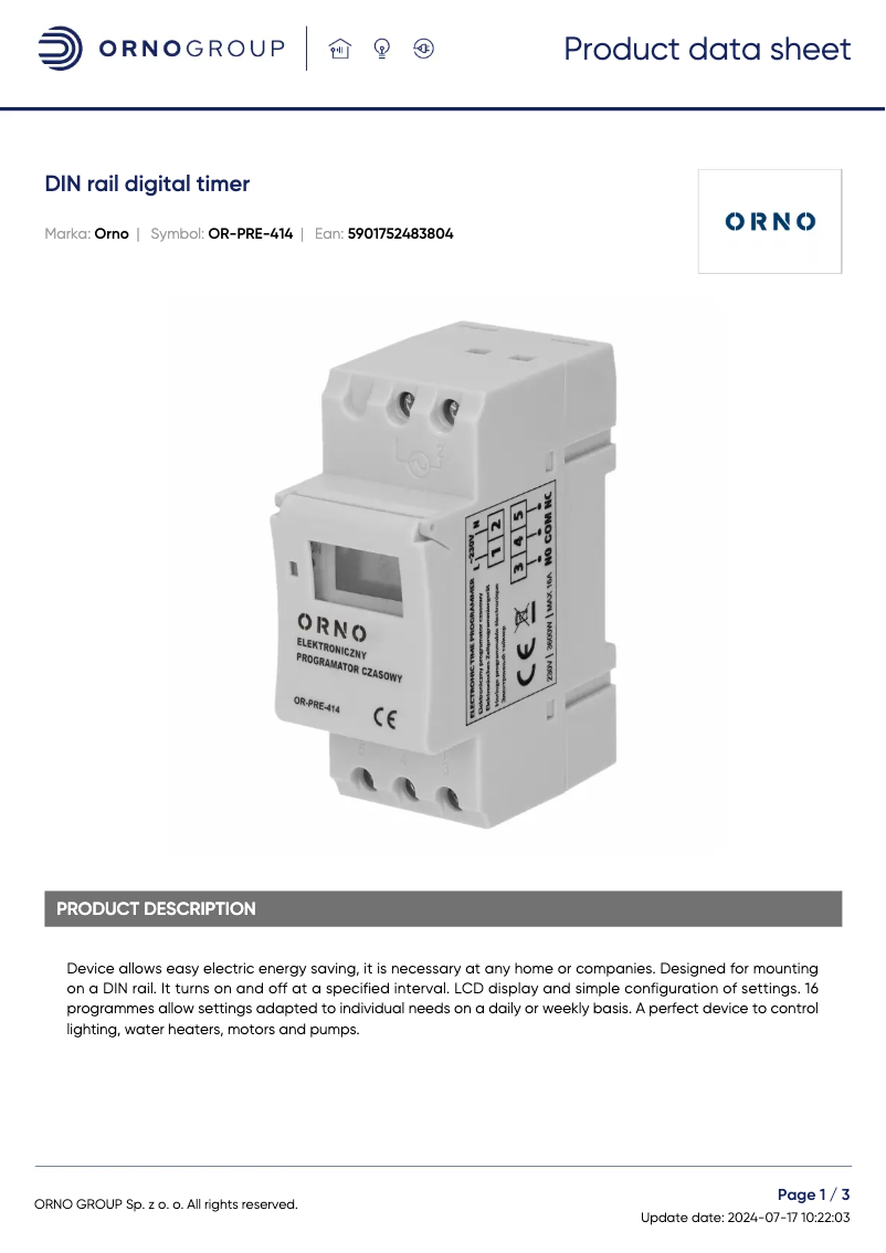 Image de la première page du manuel de l'appareil OR-PRE-414