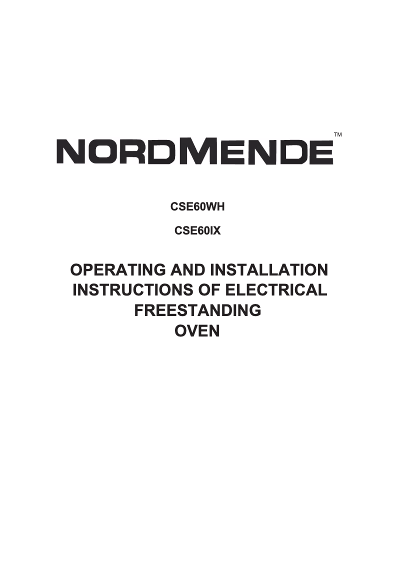 Page n°1 - Manuel utilisateur Nordmende CSE60WH