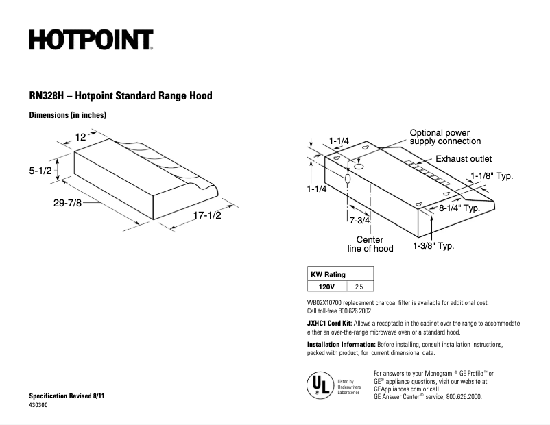 Page n°1 - Fiche technique Hotpoint RN328HSA