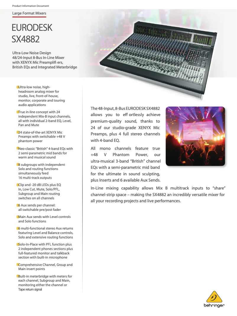 Page 1 de la notice Fiche technique Behringer Eurodesk SX4882