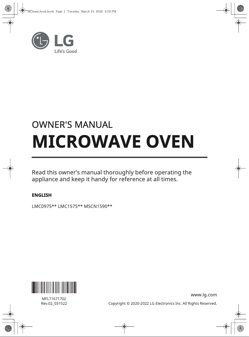 Page 1 de la notice Manuel utilisateur LG MSCN1590G