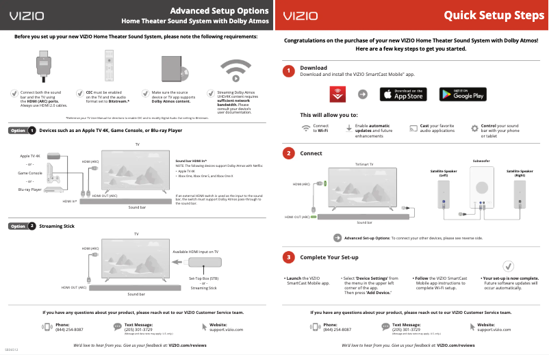 Page 1 de la notice Guide de démarrage rapide VIZIO SB36512-F6