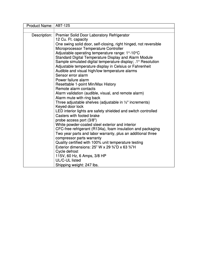 Page n°1 - Manuel utilisateur American BioTech Supply ABT-12S