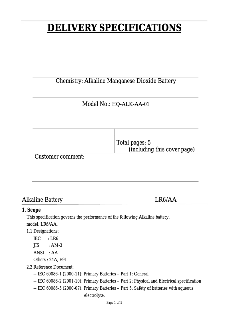 Page 1 de la notice Manuel utilisateur HQ ALK-AA-01