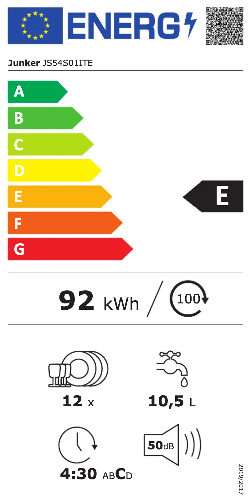 Page n°1 - Label énergétique Junker JS54S01ITE