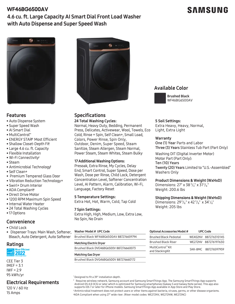 Image de la première page du manuel de l'appareil WF46BG6500AV