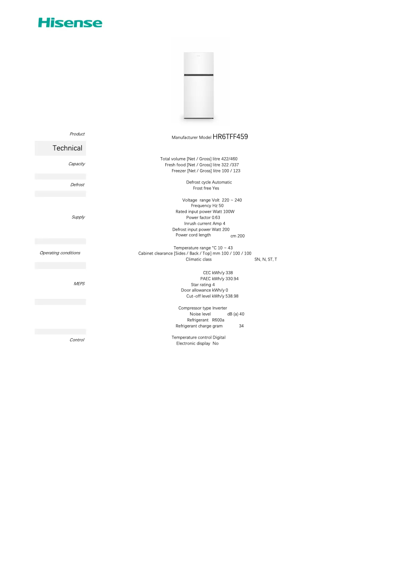 Image de la première page du manuel de l'appareil HR6TFF459