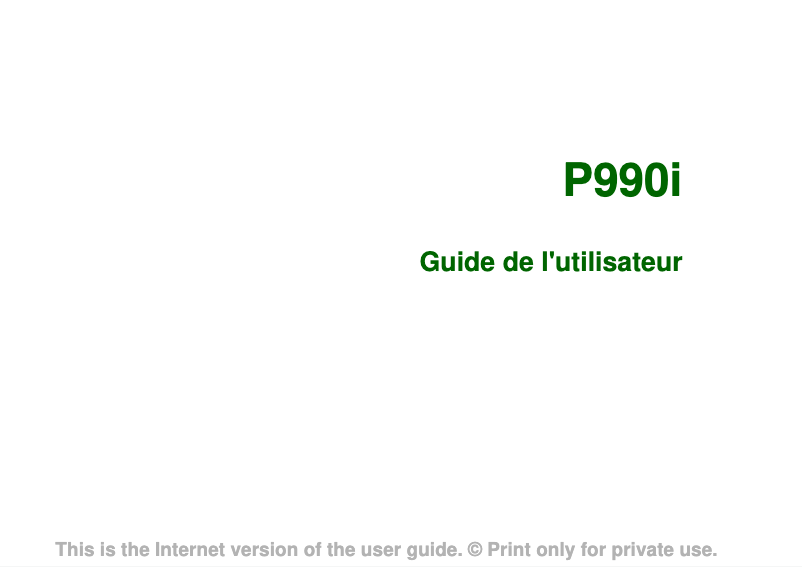 Page 1 de la notice Manuel utilisateur Sony Ericsson P990i