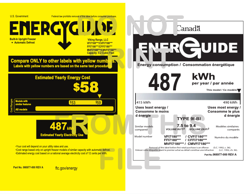 Page 1 de la notice Label énergétique Viking FFI7180WR