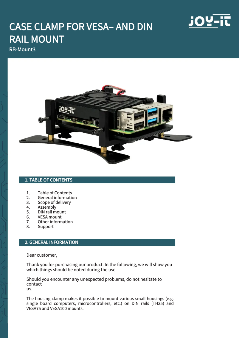 Imagen de la primera página del manual del dispositivo RB-Mount3