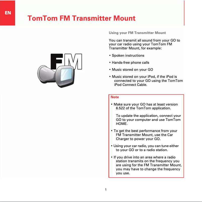 Image de la première page du manuel de l'appareil FM Transmitter Mount