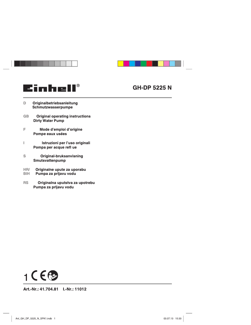Page n°1 - Manuel utilisateur Einhell GH-DP 5225 N