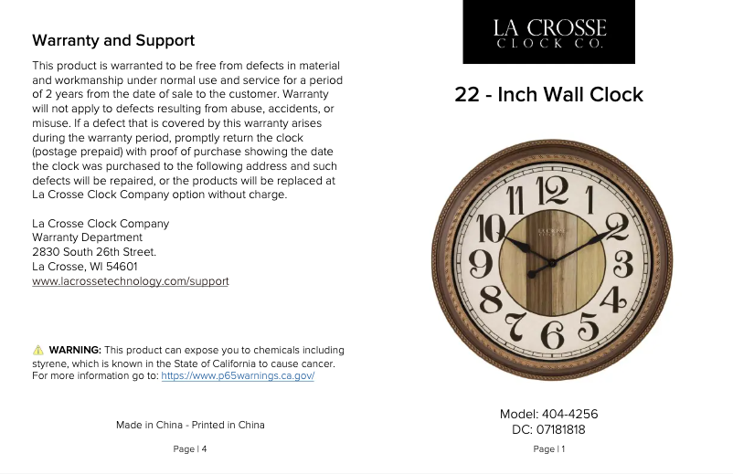 Page 1 de la notice Manuel utilisateur La Crosse Technology 404-4256W