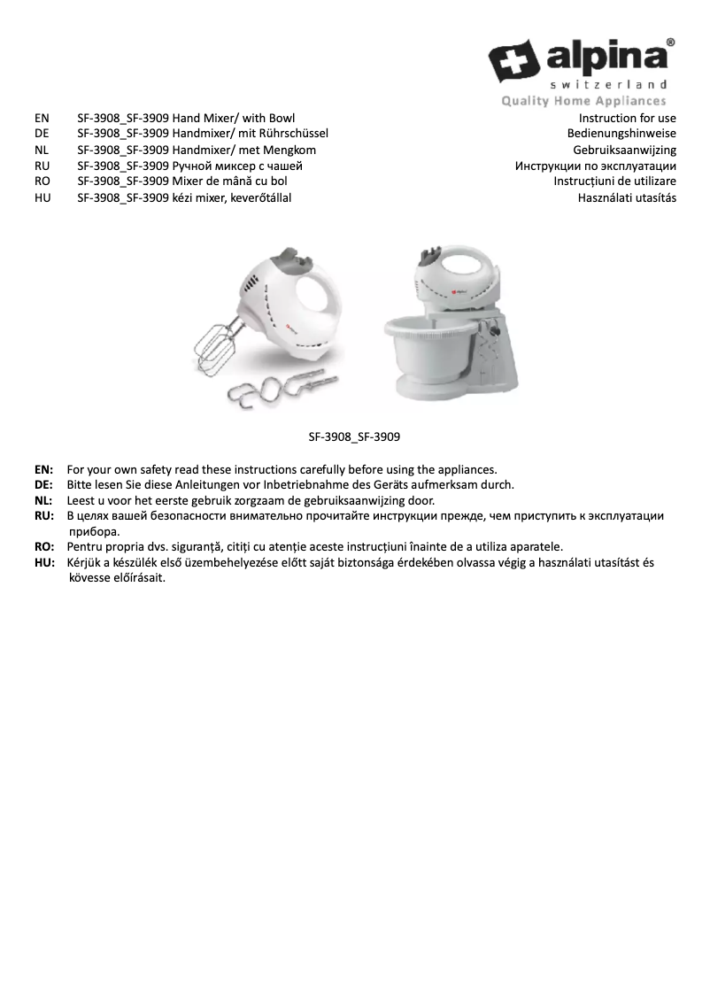 Page n°1 - Manuel utilisateur Alpina SF-3908