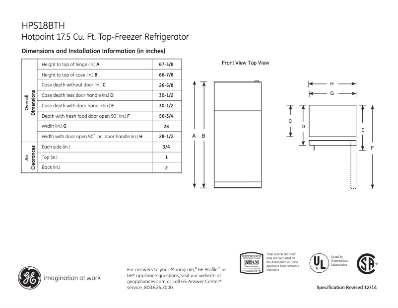 Page n°1 - Fiche technique Hotpoint HPS18BTHBB