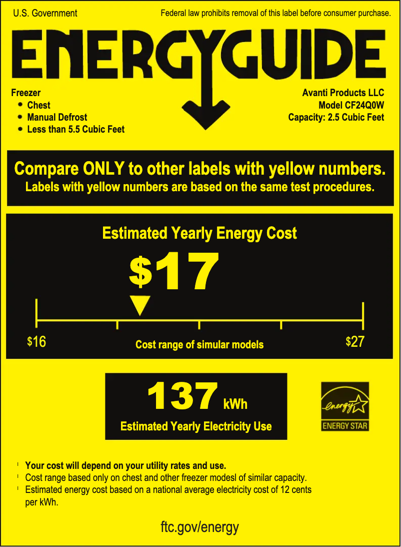 Page 1 de la notice Label énergétique Avanti CF24Q0W