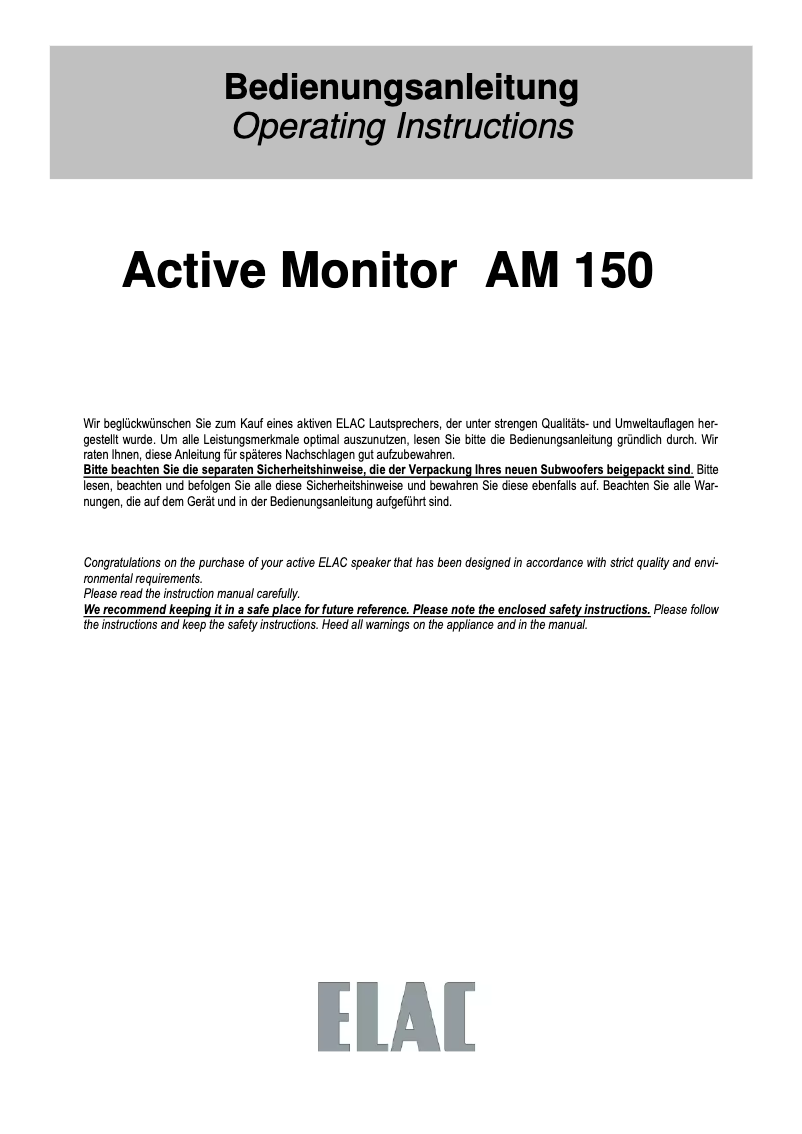 Image de la première page du manuel de l'appareil Active Monitor AM 150