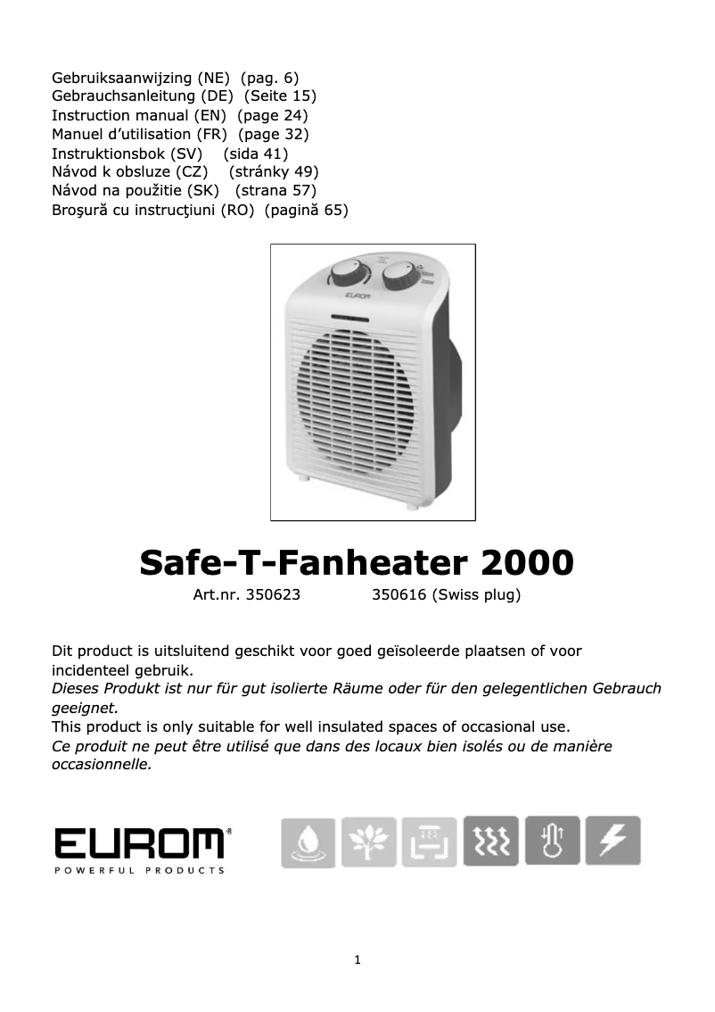 Page 1 de la notice Manuel utilisateur Eurom Safe-t-Fanheater 2000