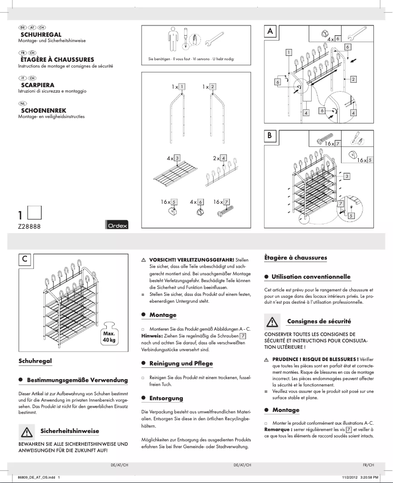 Page 1 de la notice Manuel utilisateur Ordex IAN 86809