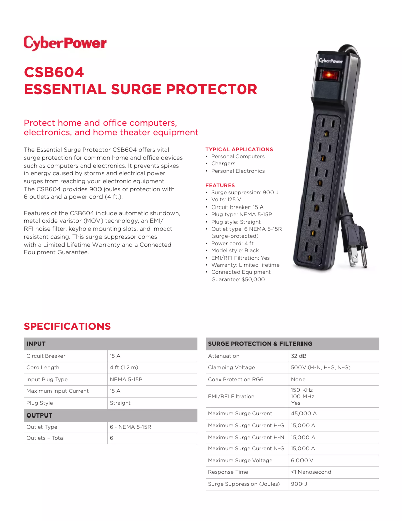 Página 1 del manual Ficha técnica CyberPower Essential CSB604