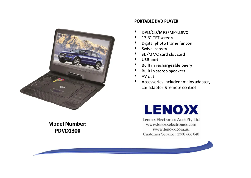 Página 1 del manual Ficha técnica Lenoxx PDVD1300