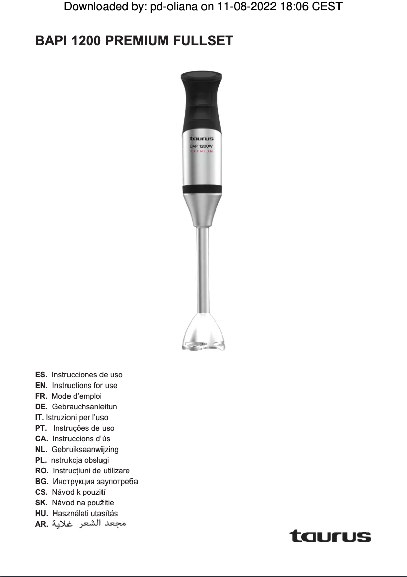 Page n°1 - Manuel utilisateur Taurus Bapi 1200 Premium Fullset