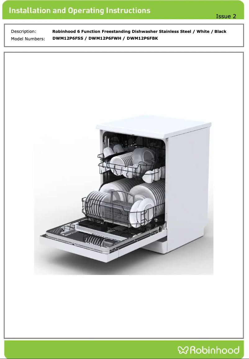 Page 1 de la notice Manuel utilisateur Robinhood DWM12P6FSS