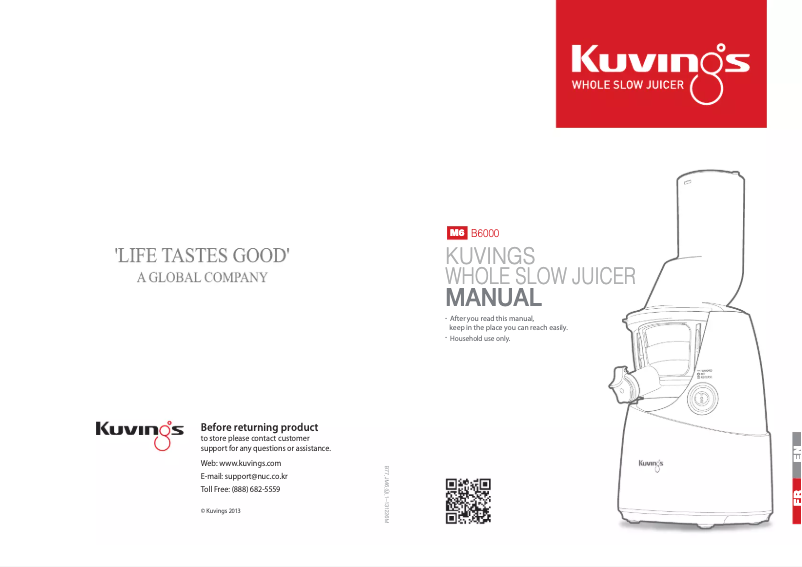 Page 1 de la notice Manuel utilisateur Kuvings Big Mouth C9500PR