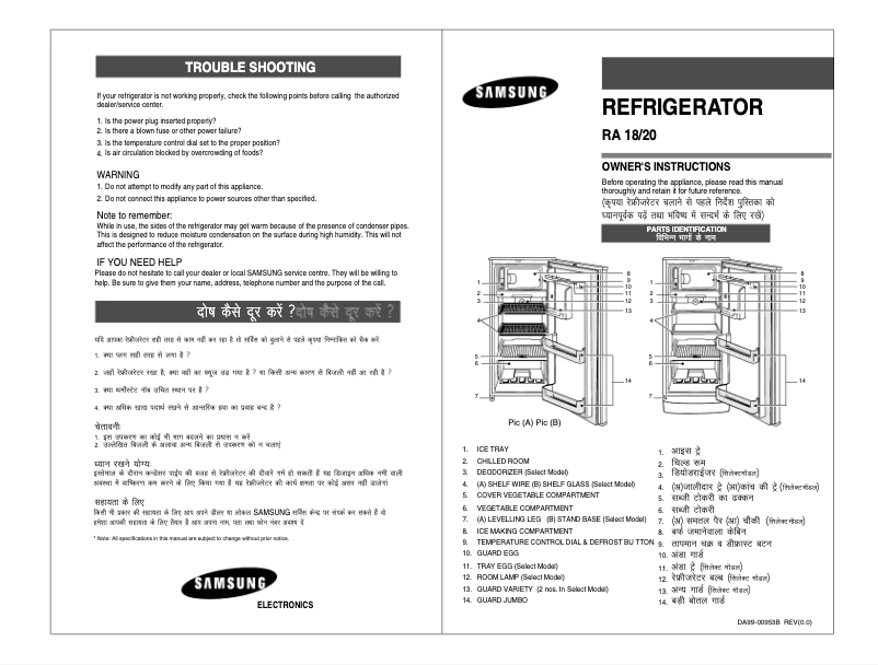 Page n°1 - Manuel utilisateur Samsung RA18YVTT