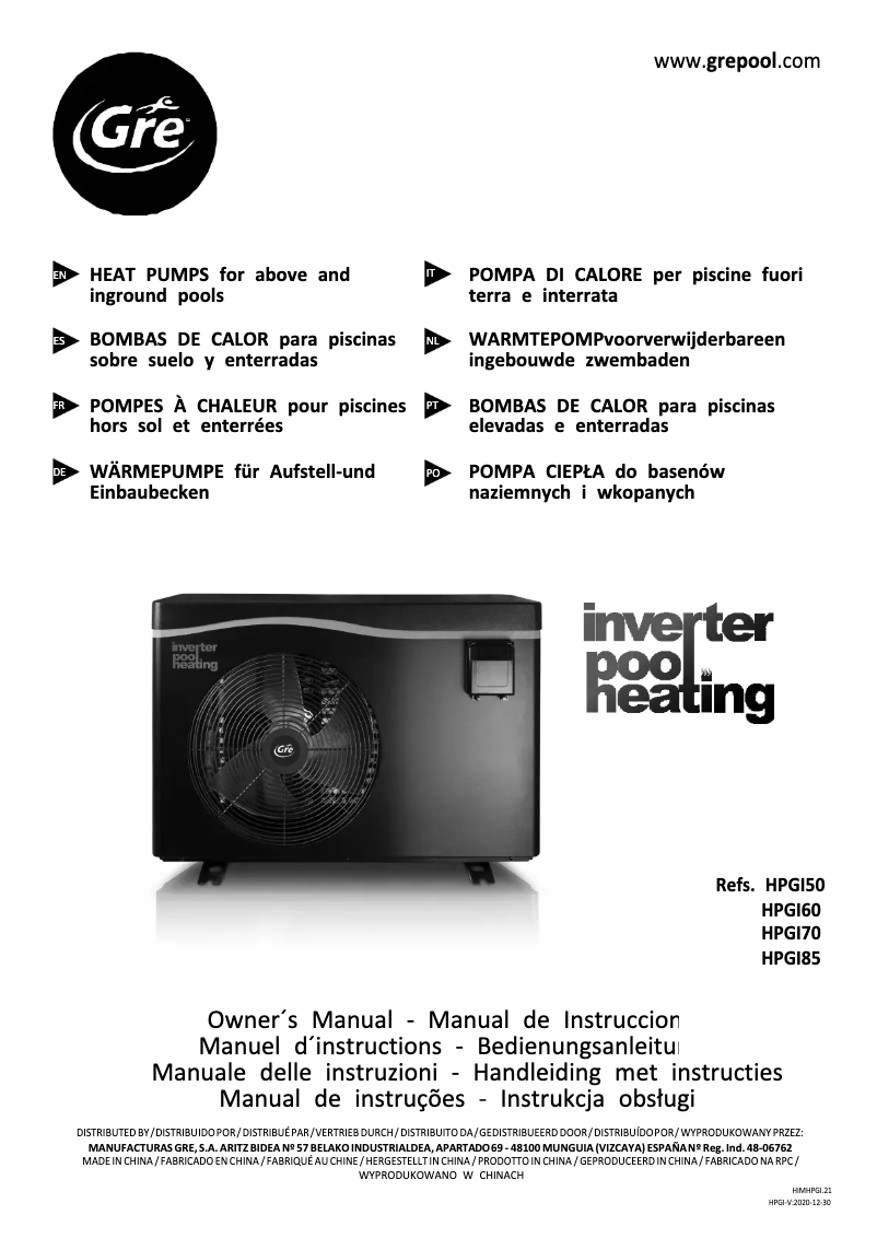Page 1 de la notice Manuel utilisateur Gre HPGI50