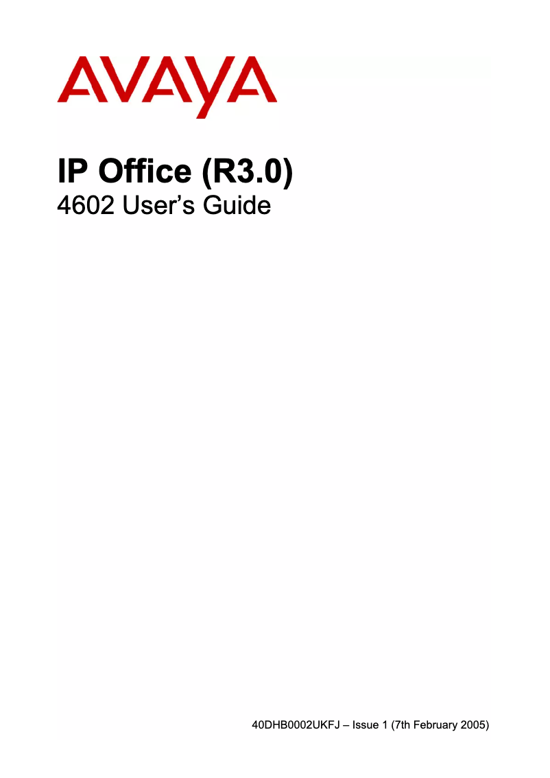 Page n°1 - Manuel utilisateur Avaya 4602