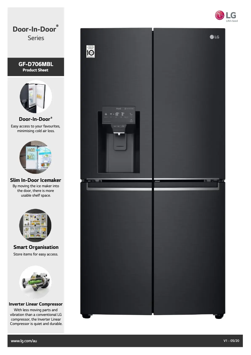 Página 1 del manual Ficha técnica LG GF-L706MBL