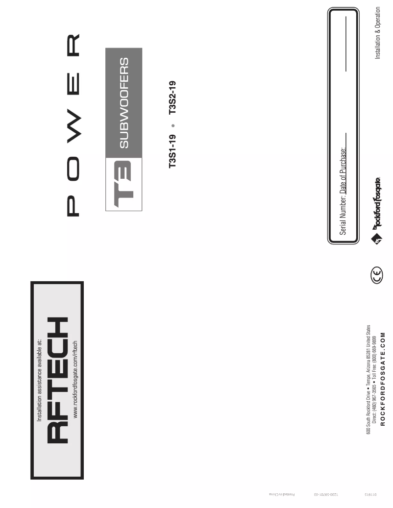 Page n°1 - Manuel utilisateur Rockford Fosgate Power T3S2-19