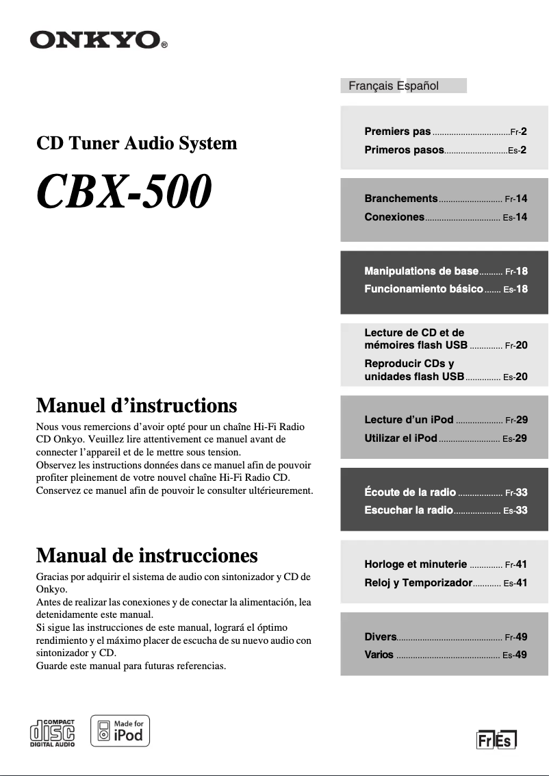 Page 1 de la notice Manuel utilisateur Onkyo CBX-500