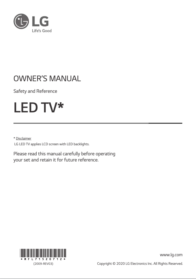Page 1 de la notice Manuel utilisateur LG 65NANO80TNA