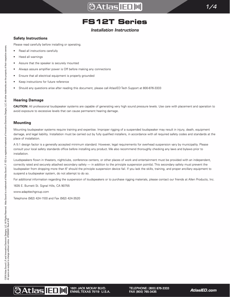 Page 1 de la notice Manuel utilisateur Atlas FS12T-66