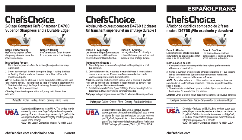 Page 1 de la notice Manuel utilisateur Chef's Choice Model D4760