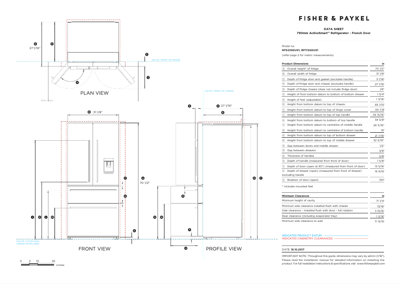 Page n°1 - Fiche technique Fisher & Paykel RF172GDUX1