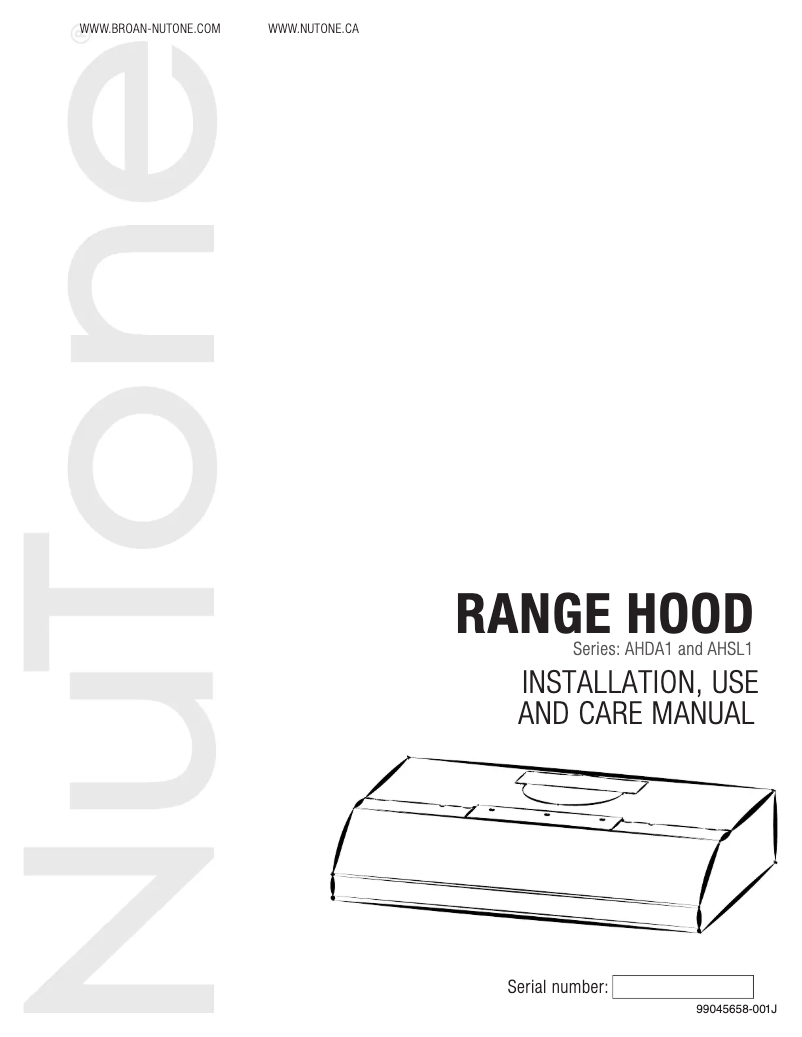 Page n°1 - Guide d'installation NuTone AHDA130WW
