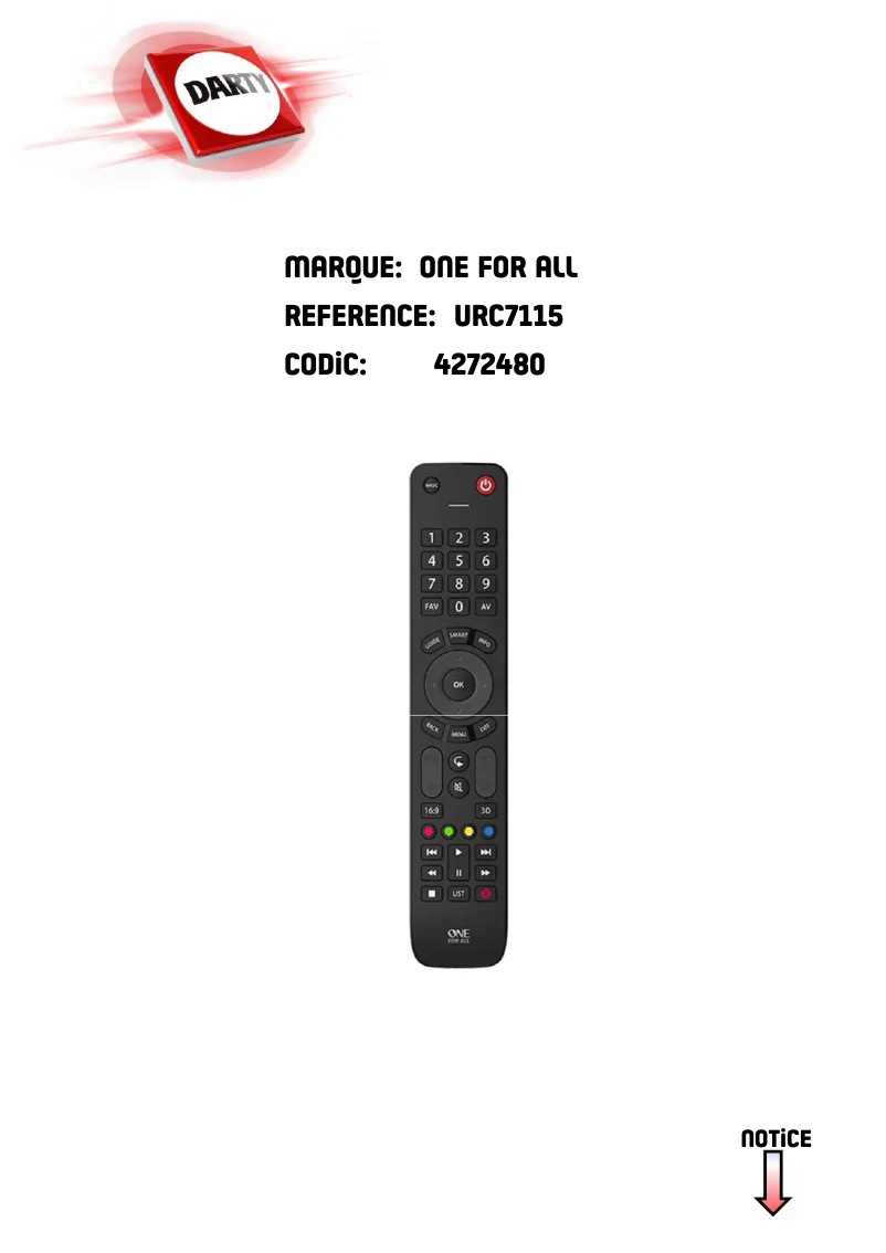 Page 1 de la notice Manuel utilisateur One for all Evolve TV URC 7115