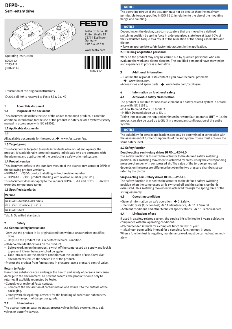 Page 1 de la notice Manuel utilisateur Festo DFPD-10