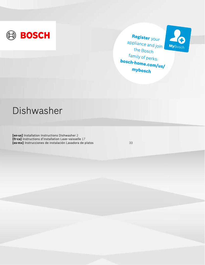 Página 1 del manual Guía de instalación Bosch SHX78CM5N
