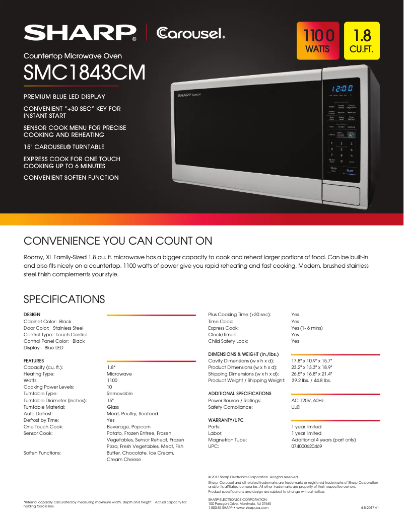 Page 1 de la notice Fiche technique Sharp SMC1843CM