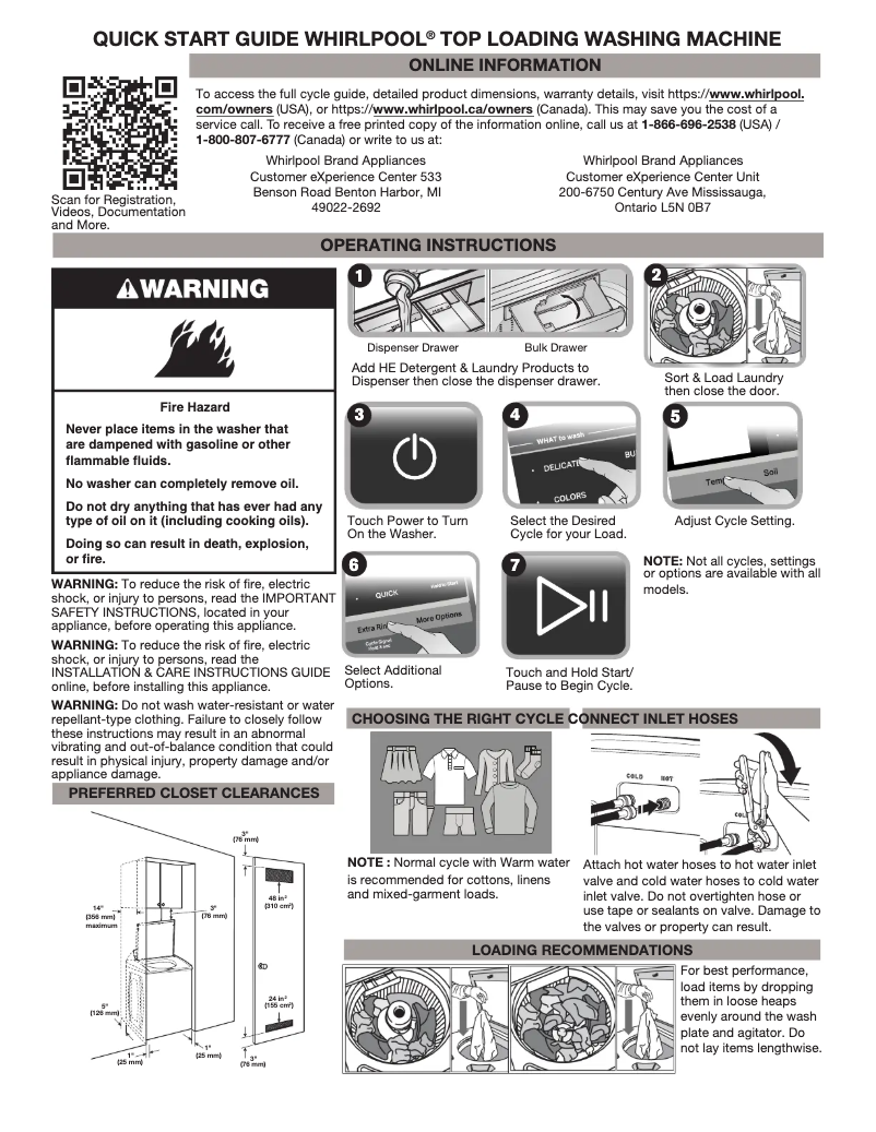 Página 1 del manual Guía de inicio rápido Whirlpool WTW5100HW