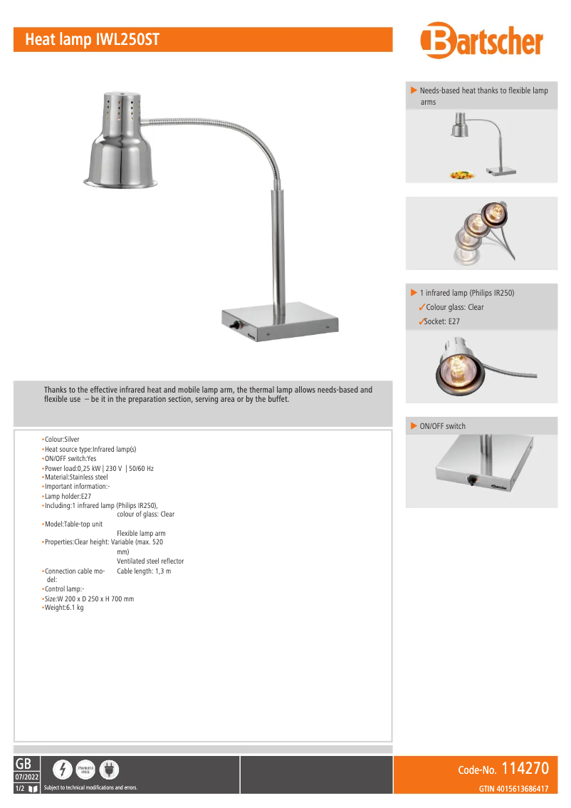 Page n°1 - Fiche technique Bartscher IWL250ST