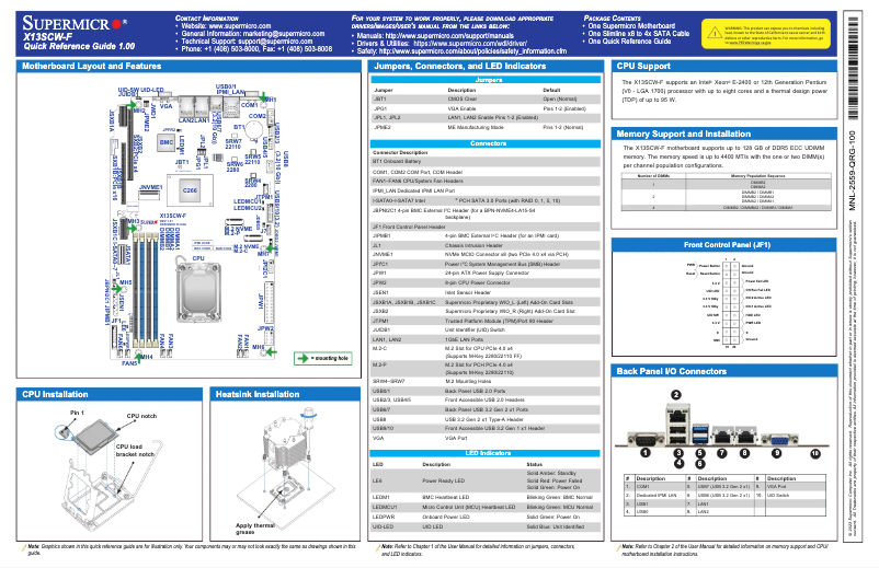 Page n°1 - Guide de démarrage rapide Supermicro X13SCW-F