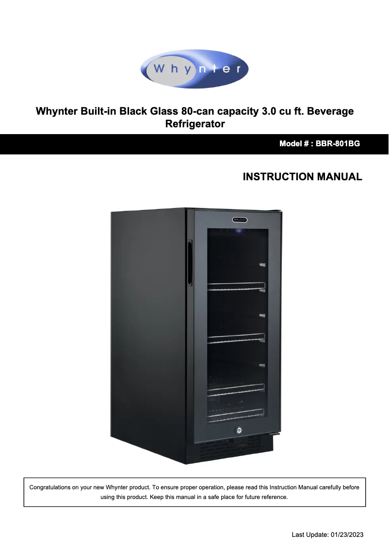 Image de la première page du manuel de l'appareil BBR-801BG