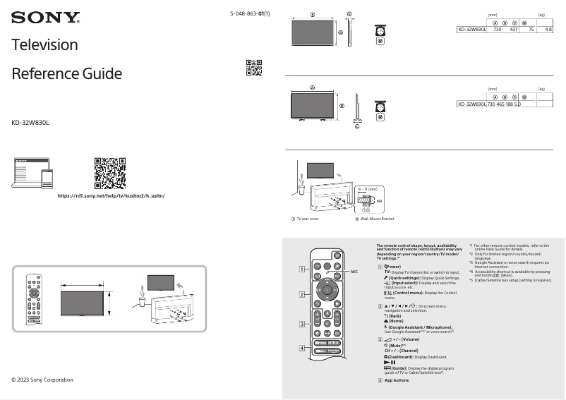 Page n°1 - Manuel utilisateur Sony KD-32W830L