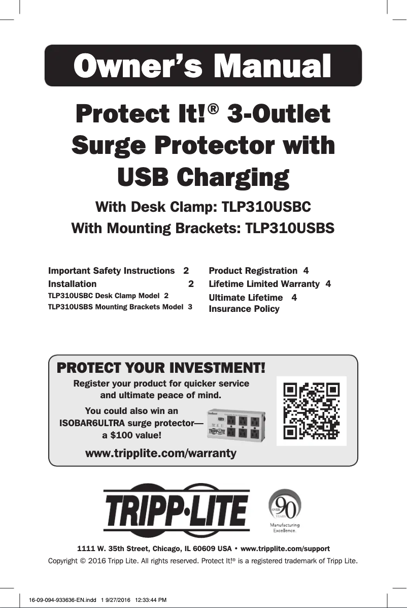 Page n°1 - Manuel utilisateur Tripp Lite Protect It! TLP310USBCW